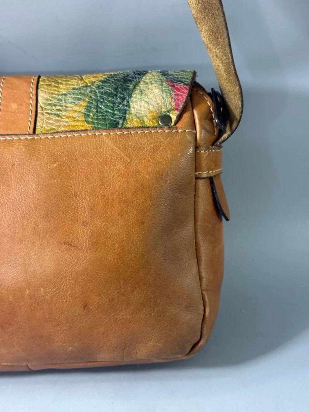 Patricia Nash Brown Leather Purse Crossbody Floral Flap Handbag bag